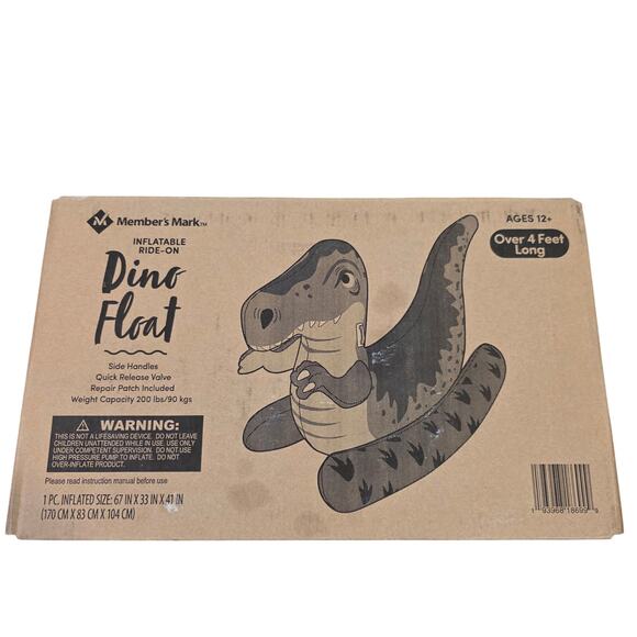 Members Mark Inflatable Ride On Pool Float Dinosaur 4 ft long NEW Toy Floatie - Picture 3 of 3